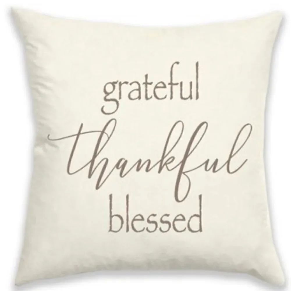 NWT Morgan Home Graphic Grateful Thankful Blessed 18×18 Ivory/Brown Reversibl